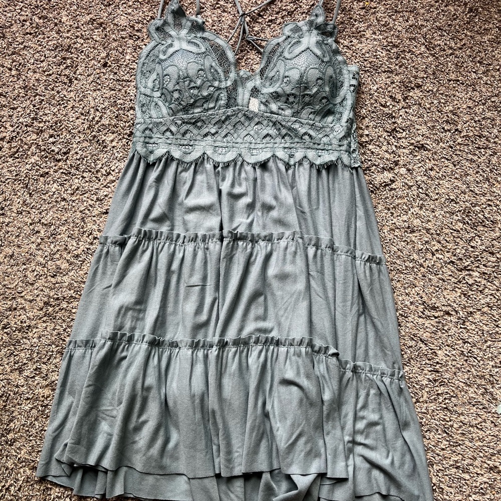 Lace Mini Dress Dusty Blue